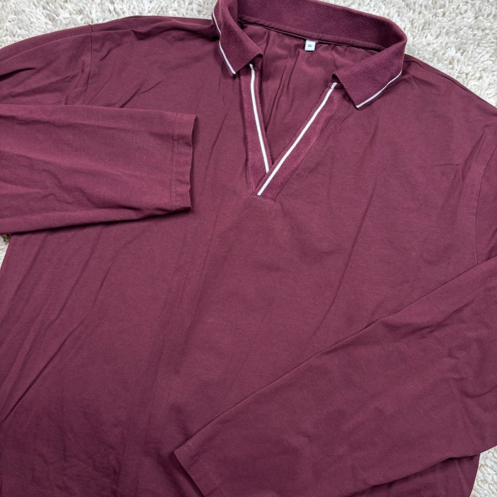 State and Liberty Men XL L/S Polo Shirt Maroon Burgundy Athletic Pullover